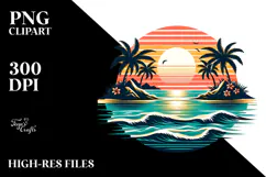 Retro Tropical Island Sunset, Tshirt Style, PNG Product Image 2