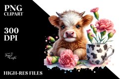 Cute Highland Cow Carnation Splash Clipart Product Image 3