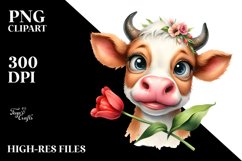 Cow Watercolor Bored Cow Portrait with Flowers Product Image 3