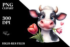 Cow Watercolor Bored Cow Portrait with Flowers Product Image 1