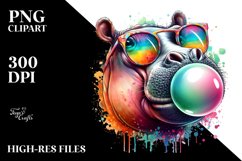 Colored Quirky Hippo Portrait Watercolor Splash Clipart Product Image 3