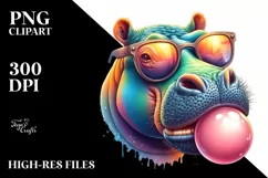 Colored Quirky Hippo Portrait Watercolor Splash Clipart Product Image 3