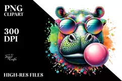 Colored Quirky Hippo Portrait Watercolor Splash Clipart Product Image 1