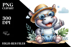Energetic Baby Hippo with Hat and Sunglasses, High-Res PNG Product Image 2
