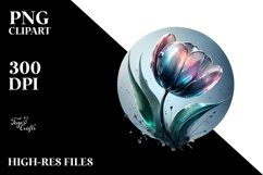 Glossy Tulip with Watercolor Splash | Sublimation | Clipart Product Image 1