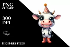 Watercolor Proud Cow in Party Hat | Clipart Product Image 3