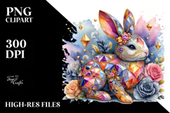 Colorful Bunny made of Diamonds on Splashy Background, PNG Product Image 2