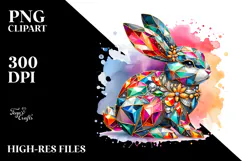 Colorful Bunny made of Diamonds on Splashy Background, PNG Product Image 2