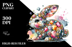 Colorful Bunny made of Diamonds on Splashy Background, PNG Product Image 2