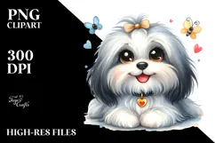 Watercolor Cute Cartoon Havanese PNG Product Image 2