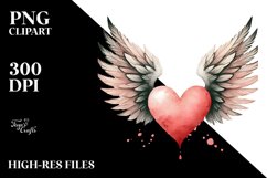 Simple Watercolor Heart Wings PNG Product Image 2