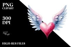 Simple Watercolor Heart with Wings, PNG Product Image 2