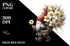 Small Gnome Carrying Large Narcissus Bouquet | Sublimation | Product Image 3