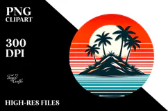 Retro Island Sunset Clipart PNG Product Image 2