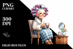 Lady Tea Cup & Hair Curlers Scene Product Image 1