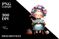 Lady Tea Cup & Hair Curlers Scene Product Image 2