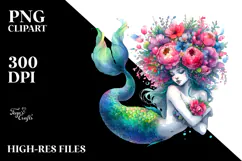 Mermaid with Floral Wreath PNG Product Image 2