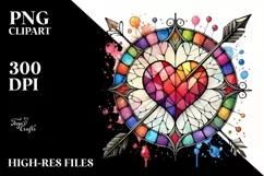 Watercolor Stained Hearth with Arrow, PNG Product Image 2