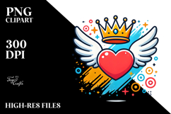 Colorful Heart with Wings and Crown PNG Product Image 2