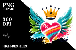 Colorful Crown Heart PNG Product Image 2