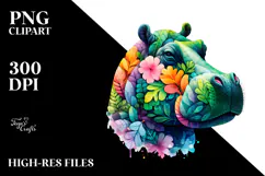 Vibrant Watercolor Hippo PNG Product Image 2