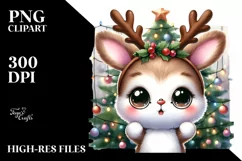 Cute Bunny with Reindeer Horns PNG Product Image 1