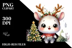 Cute Bunny with Reindeer Horns PNG Product Image 3
