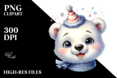 Cute Baby Polar Bear with Party Hat, PNG Product Image 2
