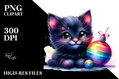 Cute Baby Black Cat in the Style of | Sublimation Clipart Product Image 1