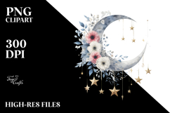 Whimsical Half Moon with Flowers PNG Product Image 2