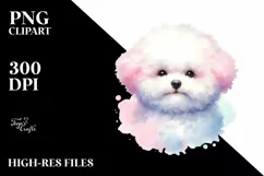 Cute Pastel Bichon Frise Watercolor Clipart Product Image 3