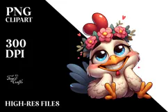 Exaggerated Cartoon Chicken with Flower Crown PNG Product Image 2