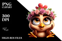 Exaggerated Cartoon Chicken with Flower Crown PNG Product Image 2