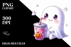 Halloween Cute Ghost with Soda PNG Product Image 1