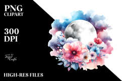 Vibrant Abstract Moon with Flowers | Clipart Product Image 2