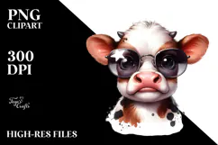 Contemptuous Baby Cow with Funny Sunglasses, PNG Product Image 2