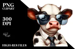 Funny Baby Cow with Sunglasses PNG Product Image 2
