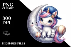 Watercolor Baby Unicorn Baseball Equipment Moon | Product Image 3
