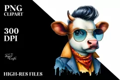 Watercolor Vibrant Cow Posing PNG Product Image 3