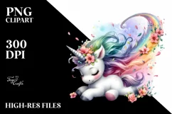 Cute Baby Unicorn Tumbling with Spring Petals | Clipart Product Image 3