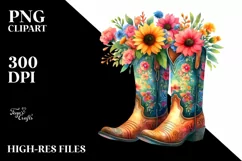 Cowboy Boots Flower Pot with Flowers | Clipart Product Image 1