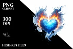 Blue Heart of Fire, Watercolor PNG Product Image 2