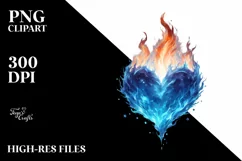 Blue Heart of Fire, Watercolor PNG Product Image 2