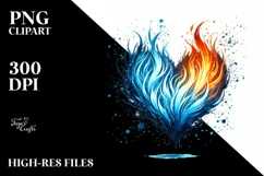 Blue Heart of Fire, Watercolor PNG Product Image 2
