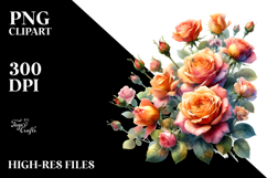 Glossy Petals Orange Roses Watercolor PNG Product Image 2