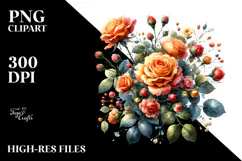 Glossy Petals Orange Roses Watercolor PNG Product Image 2