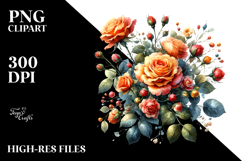 Glossy Petals Orange Roses Watercolor PNG Product Image 2