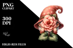 Cute Gnome with Big Hat and Begonia PNG Product Image 2