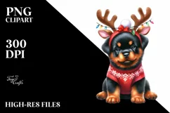 Rottweiler with Reindeer Horns PNG Product Image 3