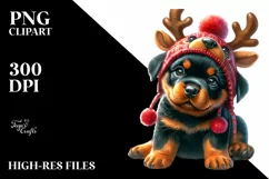 Rottweiler with Reindeer Horns PNG Product Image 1